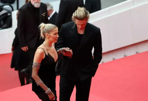 lena perminova shines at cannes premiere with model taras romanov