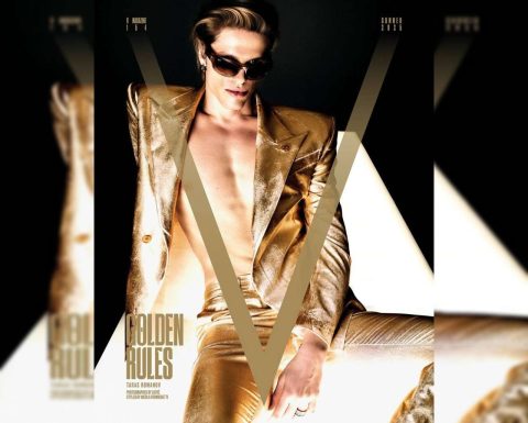 taras romanov on the cover of v magazine with candice swanepoel, adut akech, ashley graham, marina ruy barbosa, and abby champion, styled by nicola formichetti and photographed by lufré.