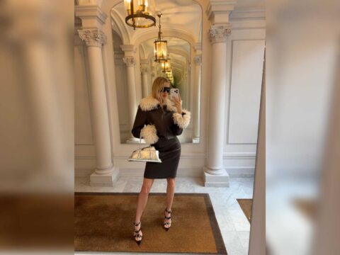 lena perminova swaps sweatpants for seasonal chic